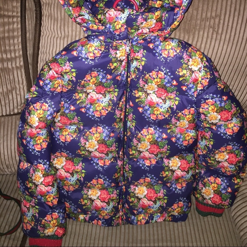 Gucci Kids Floral Puffer Jacket - Blue and Multicolor